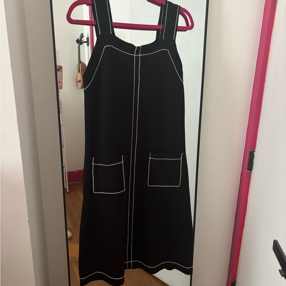 Black Knit Dress with White Stitching